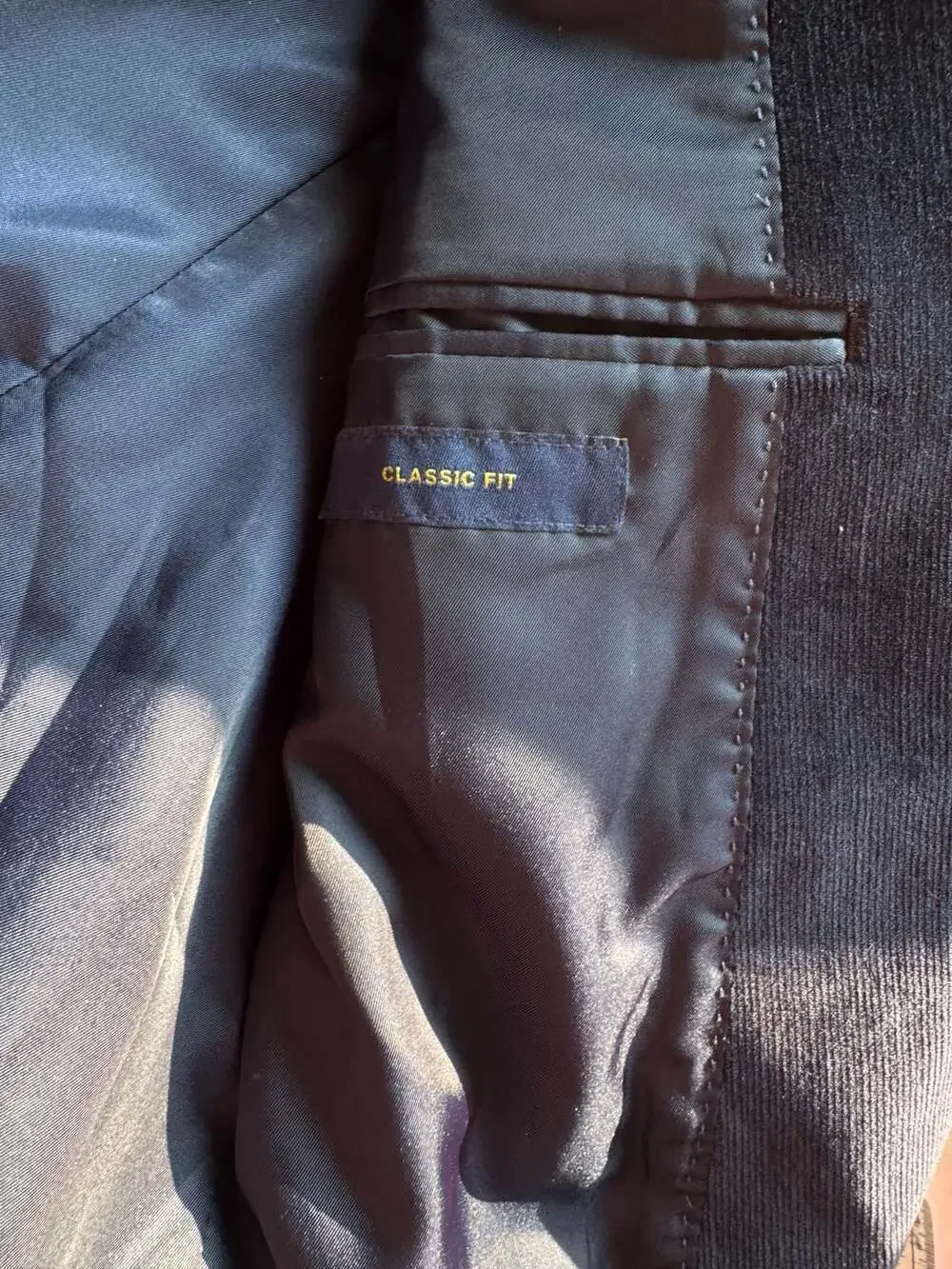 Stafford Dark Academia Navy Corduroy Sport Coat Elbow Patch 40R